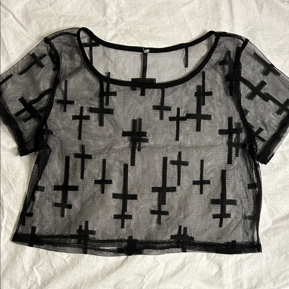 Black Sheer Mesh Crop-Top